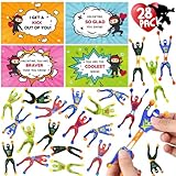 LUKBERA 28Packs Valentines Day Greeting Cards with Sticky Ninja Wall Climbers Set, Stretchy Wall Climbing Men Toy Window Crawlers for Kids Valentines Day Classroom School Exchange Gift