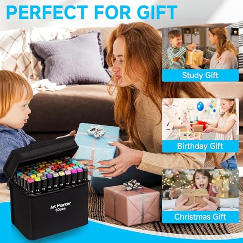Image of FINEMOE Dual Tip Marker Set of 36 Alcohol Markers with Portable Storage Bag, Waterproof Sketch Pens for Kids, Artists & Students, Quick-Dry Colour Art Kit for Drawing, Journaling, Gifts for Girls (36)
