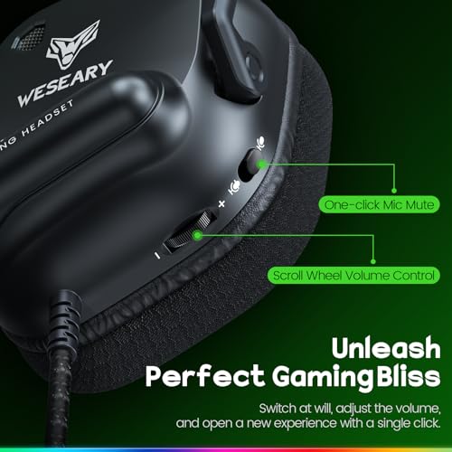 Image of WESEARY Wired Gaming Headset for Xbox One Series X|S, PC, PS4, PS5, Switch - Stereo Sound Gaming Headphones with Noise Cancelling Microphone - Soft Cushion, Headsets for Atari 2600 Accessories