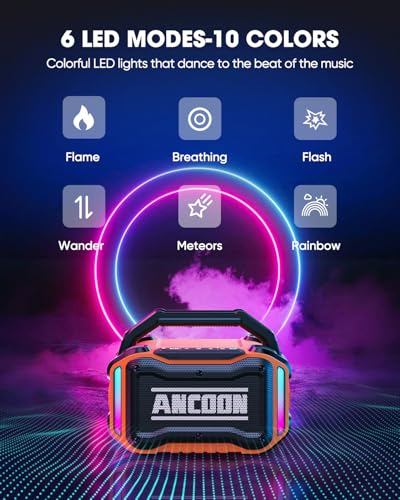 Image of ANCOON Speakers Bluetooth Wireless: 80W(Peak) Loud Speaker with Bass, 20H Playtime, IPX6 Waterproof, Large Jobsite Speakers for Work, Outdoor, Workshop, Garage, Portable Speaker with TWS (Orange)