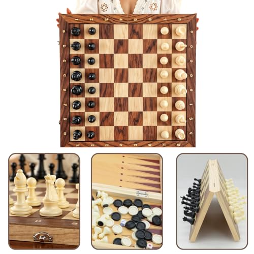 Jogo de Xadrez Dobrável 3 em 1 Dama Gamão magnético Tabuleiro Dob...