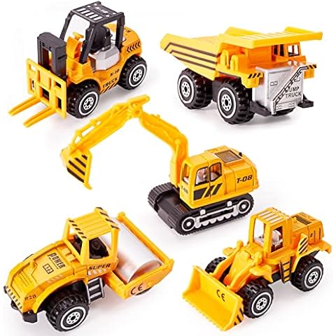 HERSITY 5PCS Diecast Construction Vehicles Trucks and Diggers Toys Mini Engineering Car Cake Decorations Set for Children Kids Cover