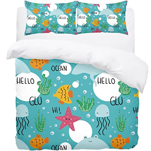 Taie d'oreiller et housse de couette méduse bleu marine douce