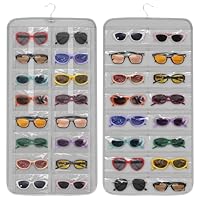 EEEKit Hängender Sonnenbrillen Organizer, 32 Taschen Doppelseitiger Brillen Schmuck Organizer Aufhänger, Staubdichter Wandmontierter Schmuck Brillen Aufbewahrungs Halter mit Haken