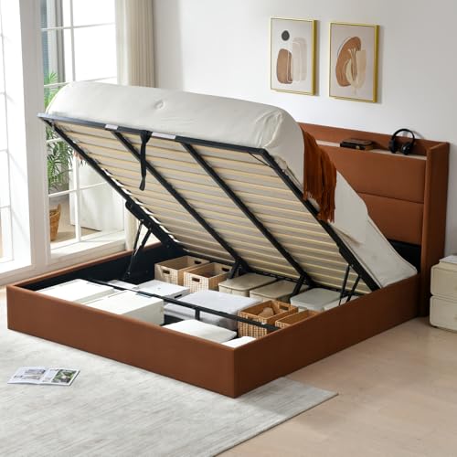 PINJU Queen Size Upholstered Bed with Storage