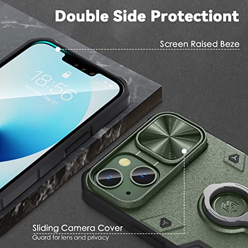 Image of CloudValley Compatible with iPhone 13 Case with Camera Cover & Stand, Slide Lens Protection and Built in 360 Rotatable Ring Holder, Soft Edge Bumper Protective Cases, Green