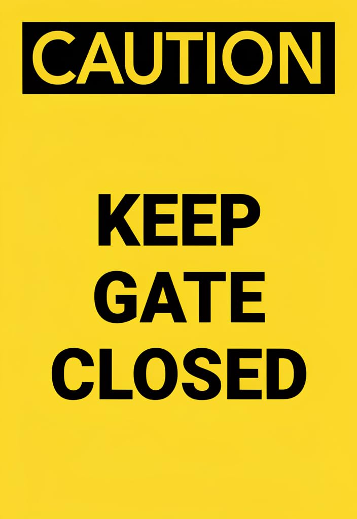 peiyeety Caution Keep Gate Closed Tin Sign 12x8 Inch, Yellow & Black Metal Warning Plaque, Farm Fence Barn Yard Safety Notice, Rustic Outdoor/Indoor Wall Decor Gift