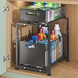 Earning Power Untersp&uuml;le Aufbewahrung, K&uuml;chenschrank Organizer 2 Etagen, Abnehmbare Metalldraht Aufbewahrungsk&ouml;rbe, Schubladentyp Schrank Lagerregal f&uuml;r Speisekammer, Arbeitsplatten, Schrank (Schwarz)