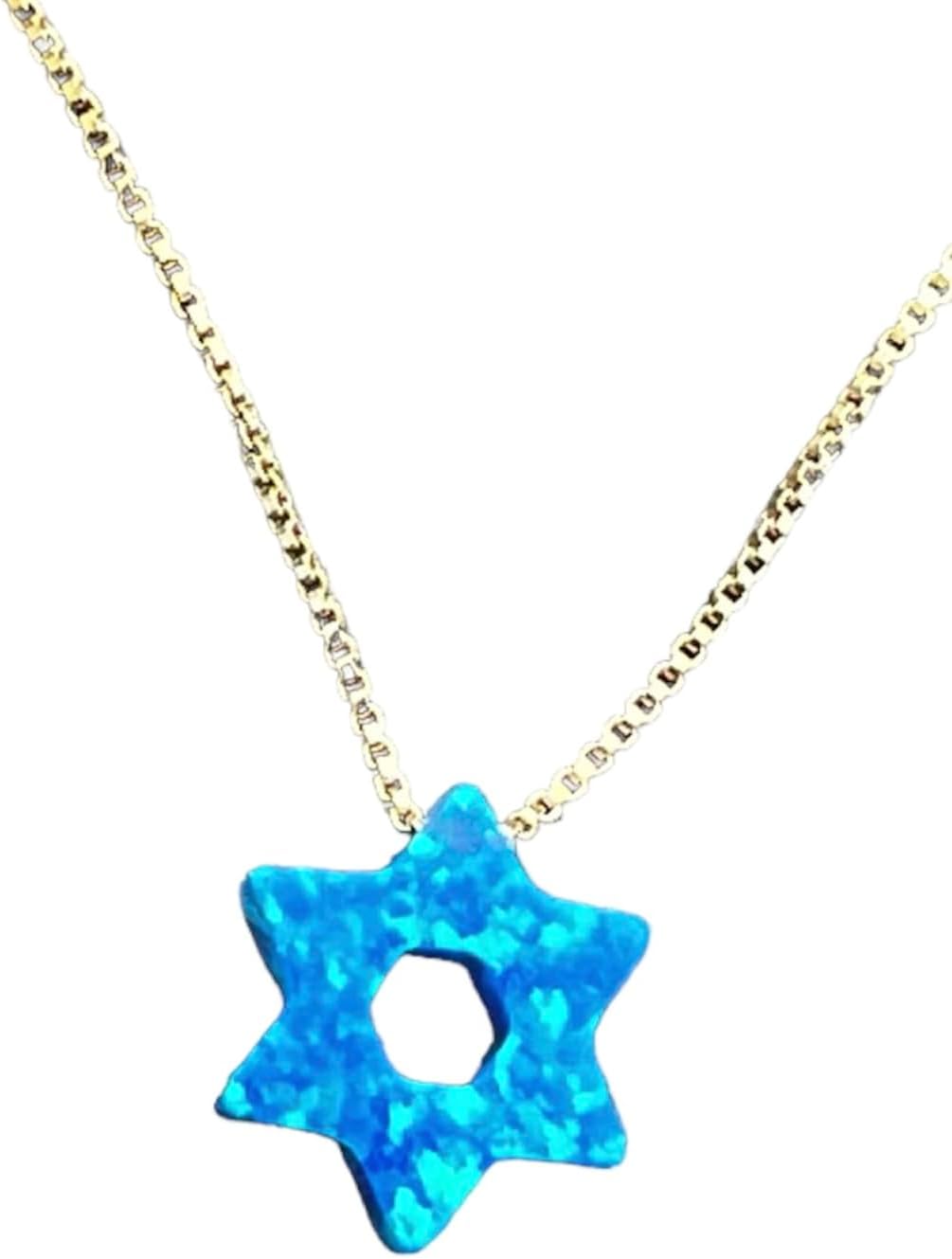 Star of David Necklace - Magen David Sterling Silver or 14kt Gold Filled with Opal Charm - Jewish Heritage Jewelry