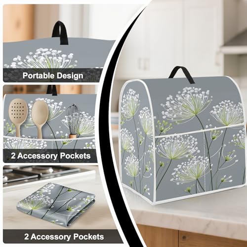 Image of Kitchen Dust Cover Compatible with 4.5 5 6 8 quart Stand Mixer, Kitchen Appliance Protective Covers with Top Handle and Pocket (Dandelion, For All 6-8 qt Mixer)