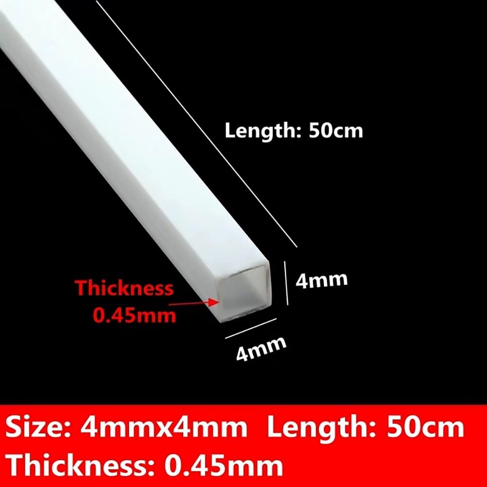 Lot de 20 tubes carrés creux en ABS – 3 mm à 10 mm, longueur 25 cm/50 cm, idéal for la fabrication de modèles et les raccords d'eau.(50cmx4x4mm)