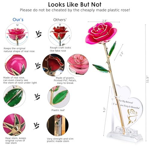 Image of Sinvitron Gold Dipped Infinity Rose Forever Flower Decor, Resin Preserved Real Rose Birthday Gift for Women, Anniversary Present for Mom (Rose Red)