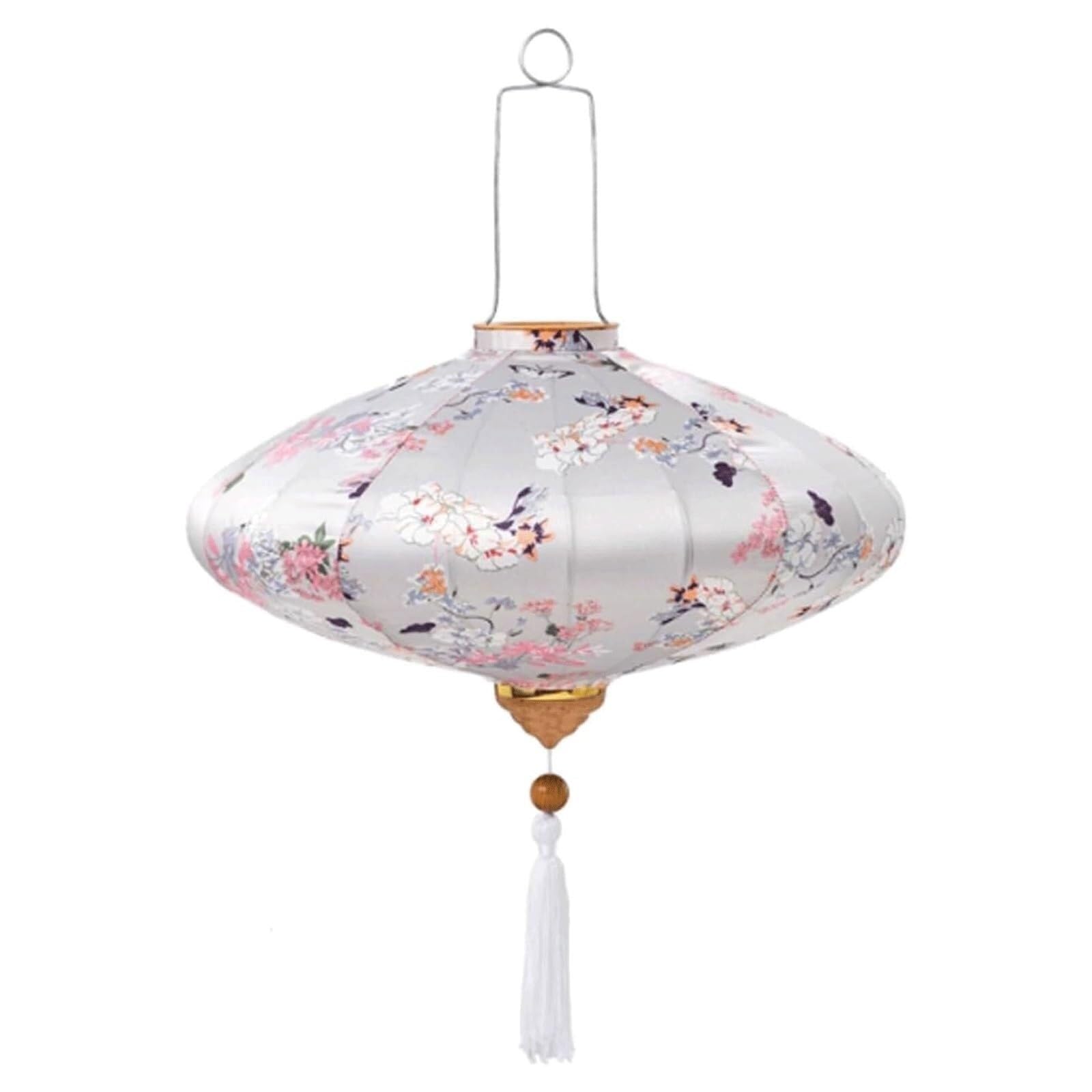Asian lantern, Vietnamese Silk Lantern Traditional Chinese Japanese Floral Pattern Hanging for Outdoor Garden Patio Party Wedding Decoration(Grey,16inch)