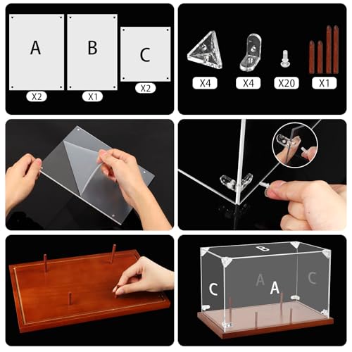 Image of Clear Acrylic Football Display Case with Wood Base & Tee, Memorabilia Stand Cube Holder, Dust Protection Transparent Storage Box for Single Ball Souvenir Football Collections