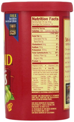 Image of Sun-Maid California Sun-Dried Raisins - 20 oz Resealable Canister - Dried Fruit for Healthy Snacks, School Lunches, and Natural Sweeteners (Pack of 2)