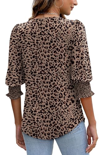 Image of XIEERDUO Blouses for Women Dressy Casual 3 /4 Length Sleeve Womens Tops with Smocked Cuffs
