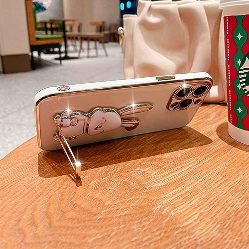 Image of KC Back Cover for Mi Redmi Note 13 Pro 5G, Hidden Rabbit Folding Bracket Kickstand Electroplated Soft Silicone Camera Protection Case - Pink