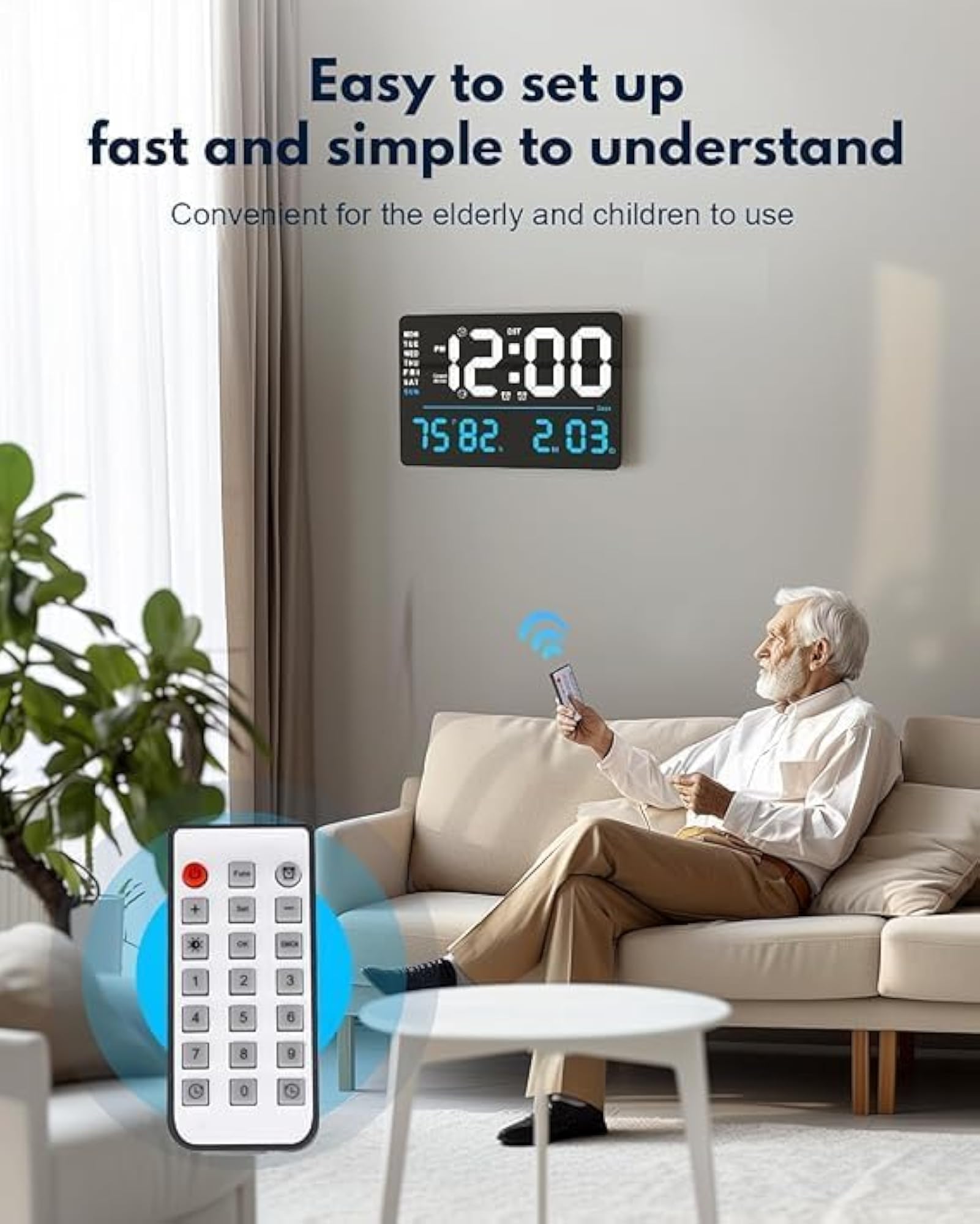 LED Wall Clock with Remote Control and Large Display