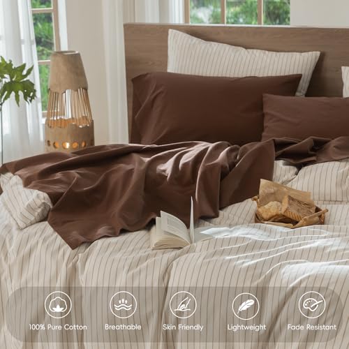Image of MooMee Sheet Set 100% Washed Cotton Linen-Like Extra Deep Pocket Full | Relaxed Linen-like Texture. Soft, Breathable & Lightweight Comfort. 15-19 inch Extra Deep Pocket with All-around Elastic