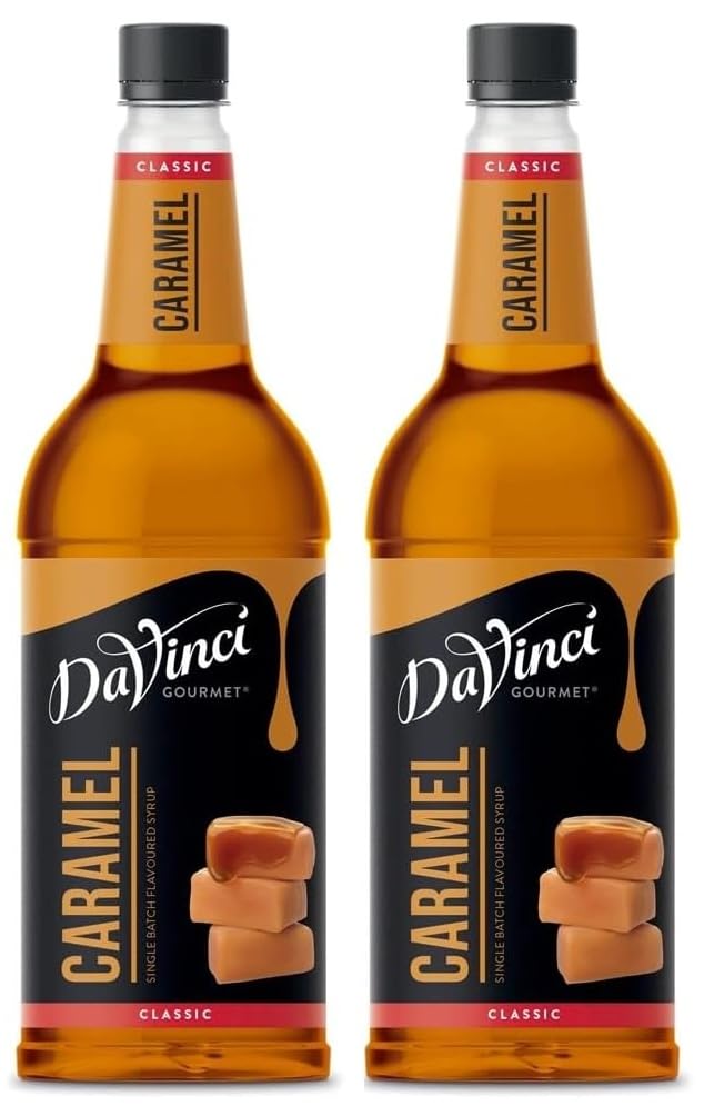 DaVinci Gourmet Caramel 1L (1000ML) Syrup for Coffee & Drinks (Pack of 2 Bottles)