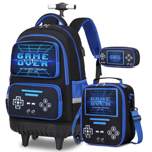 Rolling Backpack for Boys - Roller Wheels School Bookbag with Lun...