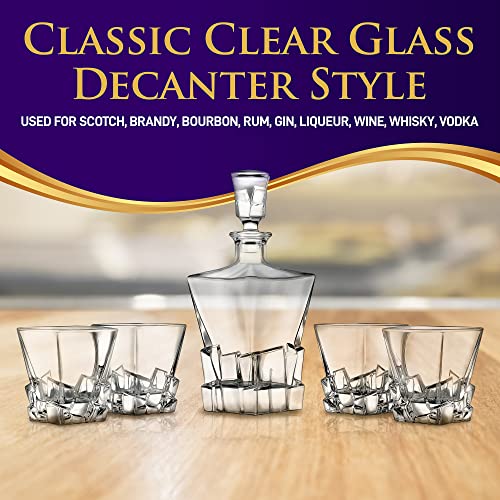 Jovial NCGD4C168 Home Bar Whiskey Decanter Set, Glass Decanter With Four 800Ml Whiskey Glasses, Elegantly Styled With Real Crystal For Maximum Flavor And Shelf Life, Naturally Aerates, Dishwasher Safe thumb #3