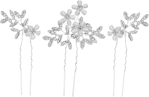 TOVINANNA 3pcs Bridal Rhinestone Flower Hairpins Wedding Headpieces for Brides H