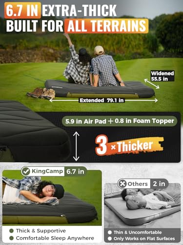 Image of KingCamp Double Camping Mattress with Removable Memory Foam Cover, 6.7 inch Thick 2 Person Air Sleeping Pad, Heavy Duty Tent Bed for Couples & RV Camping