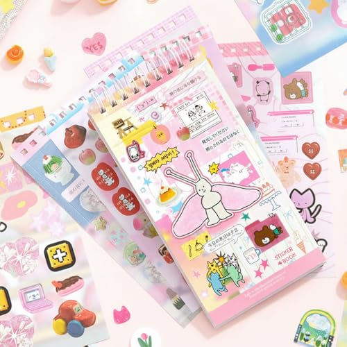 Image of 20 Sheets INS Style Cute Cartoon Sticker Book - Kawaii Stickers for Journaling Junk Journal Scrapbooking Planner DIY Crafts