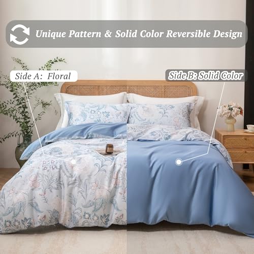 MILDLY King Size Duvet Cover Set 100% Long-Staple Cotton Luxury Paisley Floral Patten Reversible Comforter Cover Set 3Pcs
