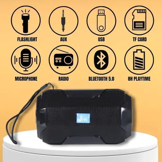 Image of Portable Wireless Bluetooth Speaker 5W with Built-in Torch, Deep Bass Stereo Sound, Long Battery Life, AUX Input, Rugged Water Resistant Design for Outdoor & Indoor (Black)