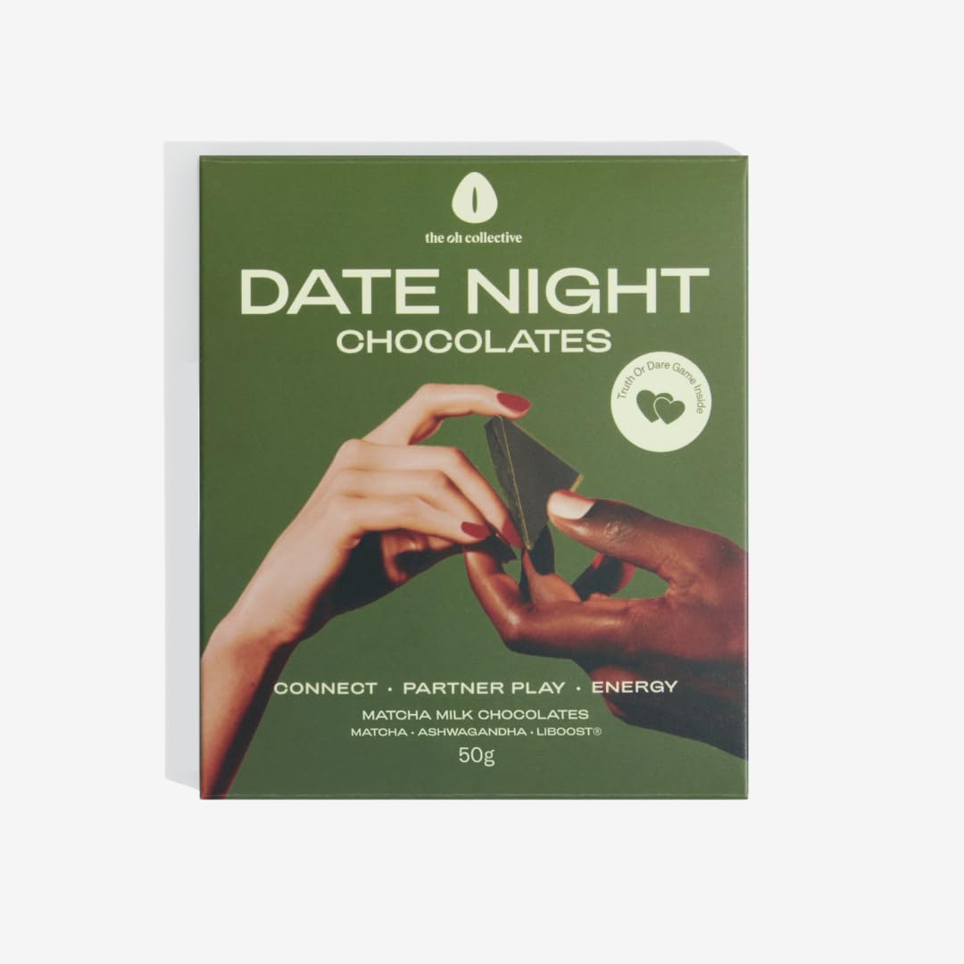 Date Night Matcha, Chocolat aphrodisiaque au lait et au matcha avec fraise et damiana...