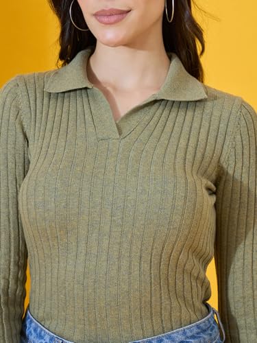 Image of 98 Degree North Women Spread Collar Sweater-G1165-BROWN