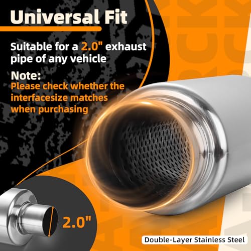 Image of A-KARCK 2 Pack 3 inch Inlet Exhaust Resonator, 3 inch Inlet 3 inch Outlet 13.8 inch Overall Length Muffler Resonator Stainless Steel,Polished