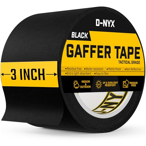 Image of D-NYX Gaffer Tape 3 Inch x 1 Pack Black Gaff Tape, Heavy Duty No Residue Gaffers Tape, Matte Finish, Non-Reflective, Multipurpose Real Professional Grade Black Gaffer Tape Waterproof