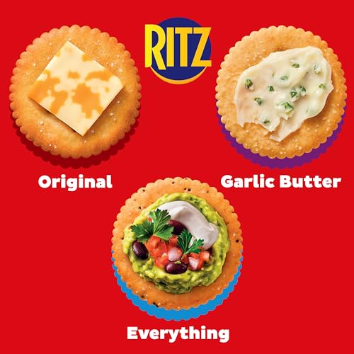 Image of RITZ Fresh Stacks Original, Everything, and Garlic Butter Crackers Variety Pack, Travel Snacks, 8.85 oz (6 Multi Snack Packs) (Pack of 2)