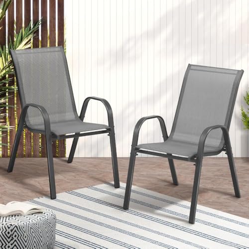 Image of Creative Outdoor Chair Set Sleek & Durable Patio Chairs with a Breathable mesh Back.Perfect for Garden, Balcony, or Outdoor Seating. (Pack of 2) (Grey)