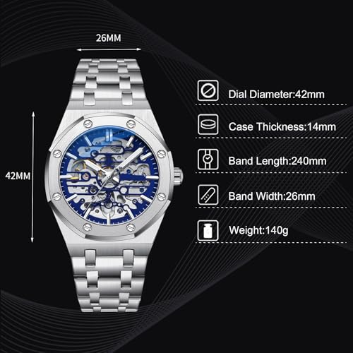 Image of RORIOS Business Dress Men's Watch Automatic Mechanical Watch Luminous Watch with Stainless Steel Strap Self-Winding Wrist Watch