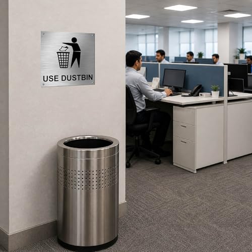 Image of Stainless Steel Dustbin Sign Board for Office, Mall, Restaurant, Hotel & Public Places | Durable, Rust Resistant | 6x8inches