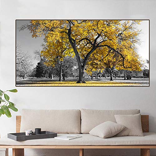 Toile art peinture scandinave arbre jaune coucher de soleil 40x80 cm