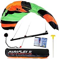 Wolkenstürmer® Paraflex Trainer 3-Leiner Lenkmatte 3.1 (grün/orange) - Flugfertiger Kite Drachen 310cm mit Trainerbar - Trainer Kite & Windtrainer