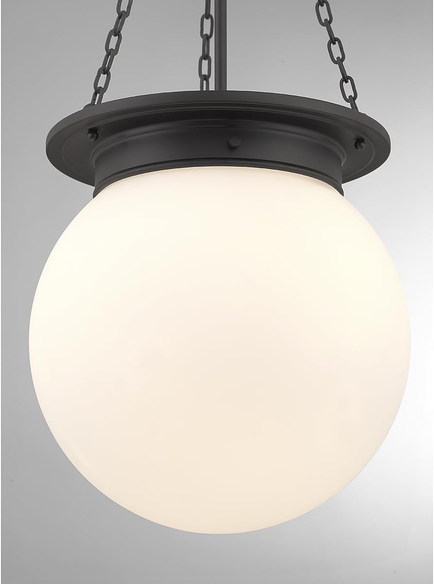 Savoy House 7-3901-3-89 Manor Vintage Traditional Modern White Opal Glass Pendant, 3-Light 180 Total Watts, 31" H x 14" W, Matte Black