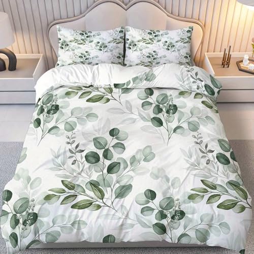 Parure de lit 3 pièces eucalyptus vert housse de couette 155x220 - 4