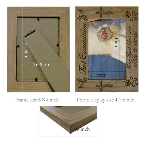 CREATCABIN First Holy Communion Picture Frame Wood Photo Frame Personalised Quote Picture Frame Memorial Tabletop Keepsake Suit 4"x6" Picture Religious Commerative Gift for Family Friends 6x8 Inch - Image 2