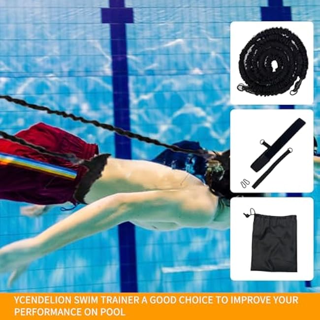 Swim Training Equipment, Pool Tether Aquatic Belt Exercise Resistance Band for Men and Women Improve Strength Power Agility
