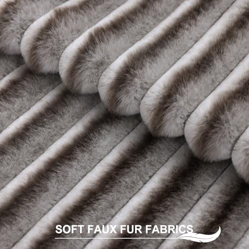 Image of Pallene Faux Fur Plush Lumbar Throw Pillow Covers 12x20 Set of 2, Luxury Soft Fluffy Striped Decorative Pillow Covers for Sofa, Couch, Living Room, Ombre Coffee