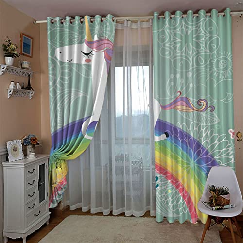 Rideau occultant à oeillets vert licorne 140x260 cm lot de 2 - 4