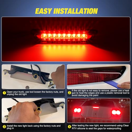 Image of Nilight Third Brake Light Tail High Mount 3rd Stop Lights Smoked Lens Compatible with Dodge Charger 2006 2007 2008 2009 2010 Car Rear Center Cab Lamp