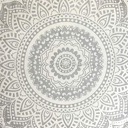 Stylo Culture Ethnisch Dekorativ Rund Bodenkissenbezug 80x80 cm Groß Sitzsack Kissen Mandala Silber Boho Pom Pom Spitze… – Bild 5
