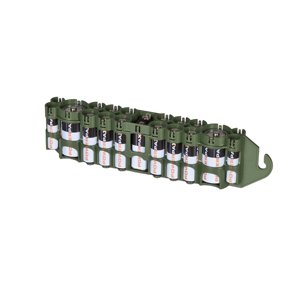 by Powerpax PBC Original Mulit-Pack Battery Storage Caddy, Military Green, Holds 19 Various Batteries (Not Included)